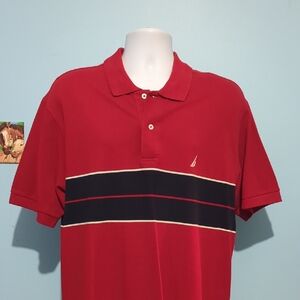 Nautica Red Polo with Navy and White Stripes